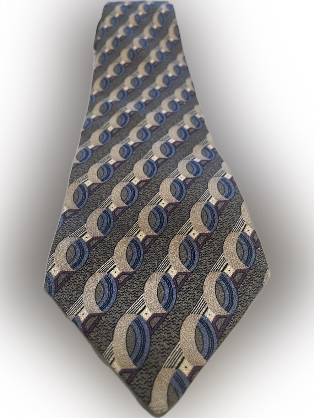 Men's Patterned Blue and Gray Geometric Tie